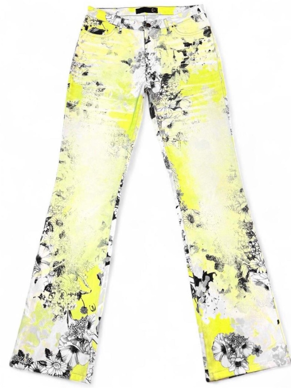 Just Cavalli Yellow and Black Floral Flared Jeans